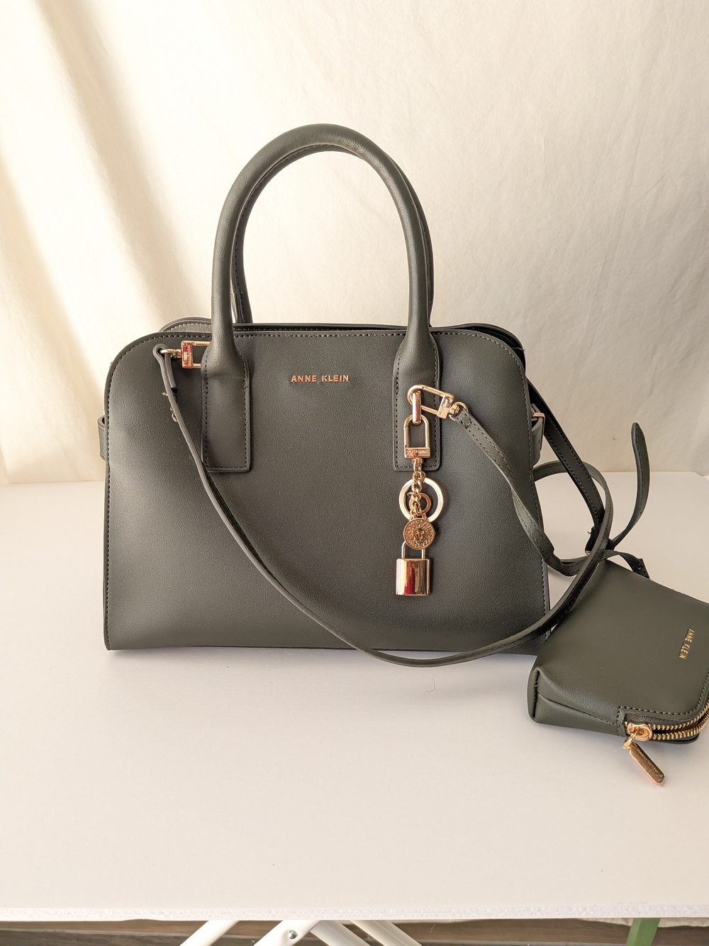 Anne Klein Olive Green Dome Satchel with Charm
